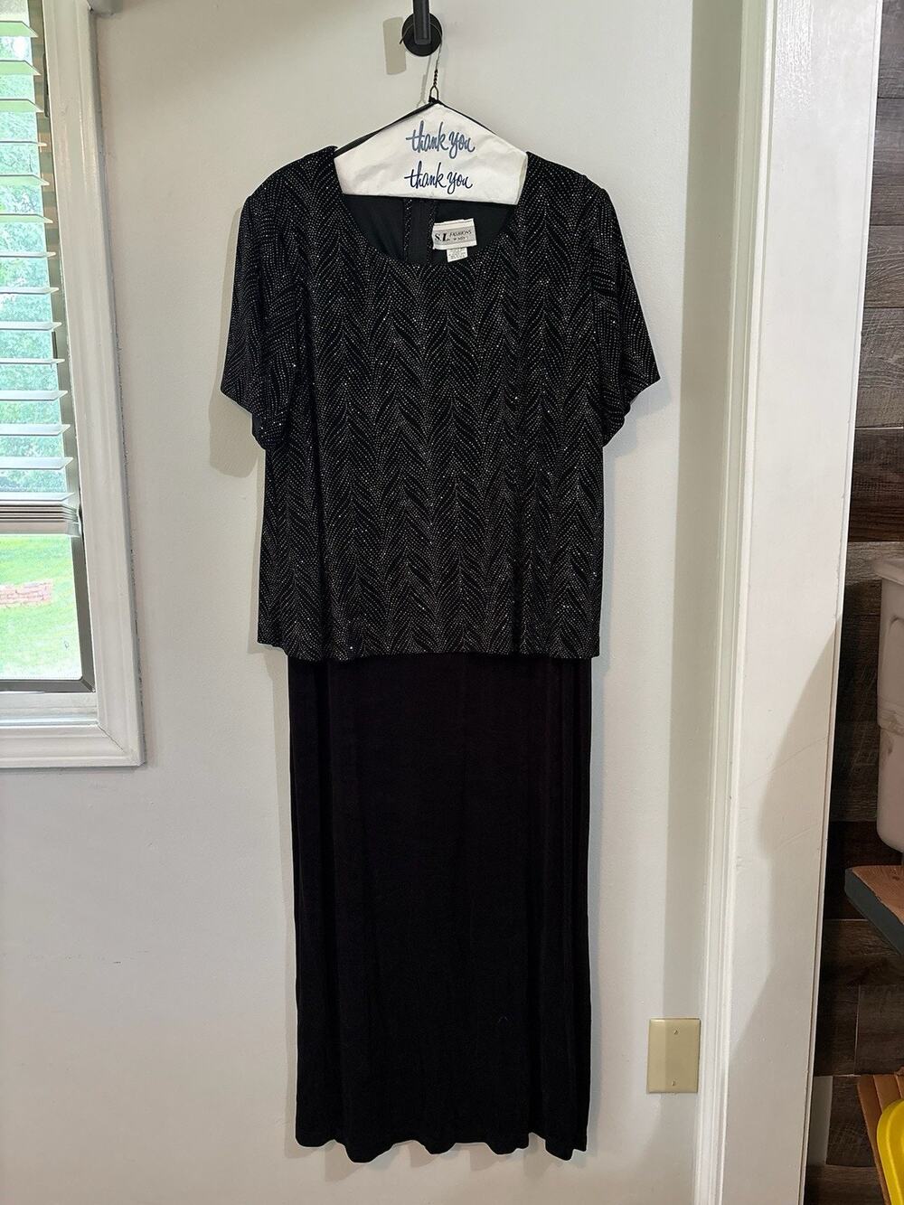 SL Fashions Evening Dress Womens Black Size 20w Cocktail Rhinestone Dressy